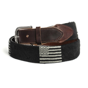 Needlepoint American Flag Belt in Black